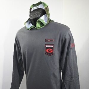 Nike UGA Georgia Bulldogs Hooded T Shirt Gray Long Sleeve Mens Size Medium